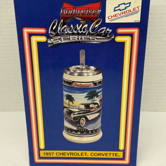 Vinatage Budweiser 1957 Chevrolet Corvette Beer Stein Classic Car Series New - Picture 1 of 14